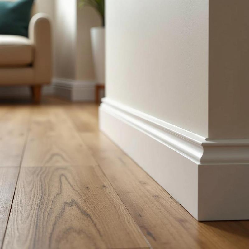 Mẫu phào chỉ chân tường PVC giả gỗ vân sang trọng, ấm cúng