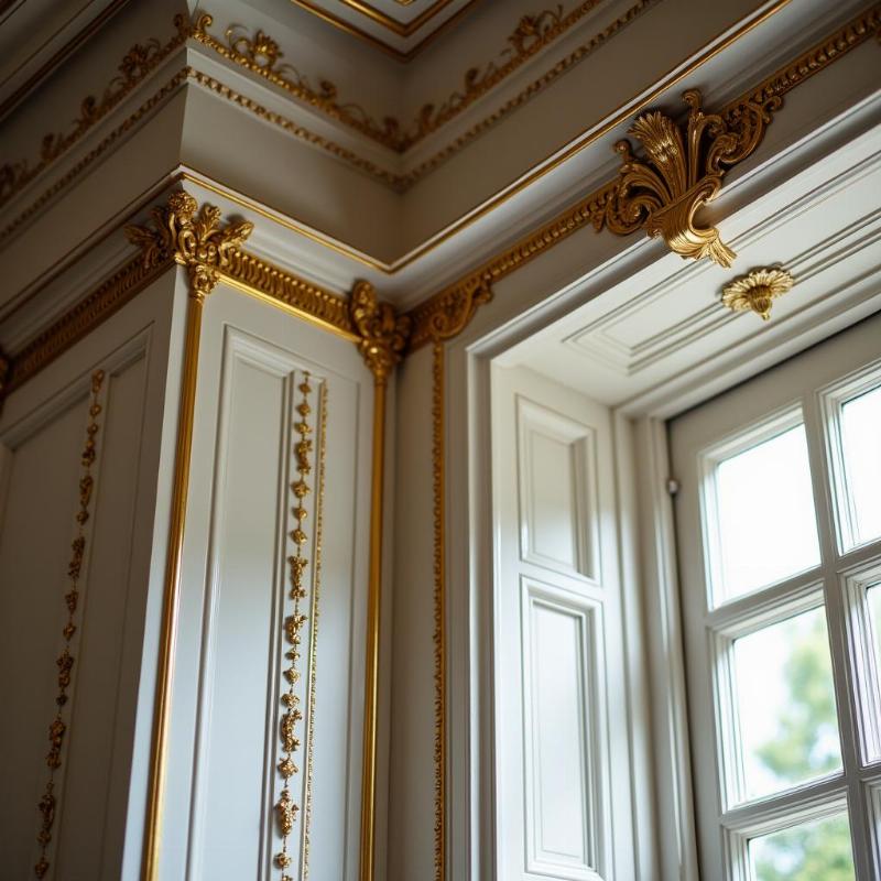 mẫu phào chỉ cửa sổ tân cổ điển dát vàng tinh xảo