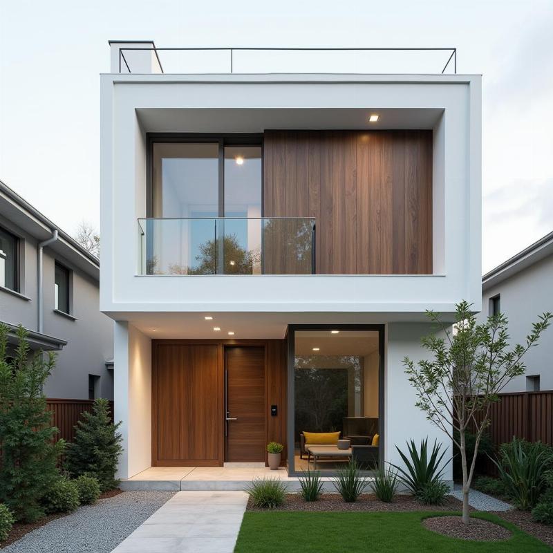 Mẫu phào chỉ mặt tiền nhà ống hiện đại với đường nét đơn giản và tinh tế