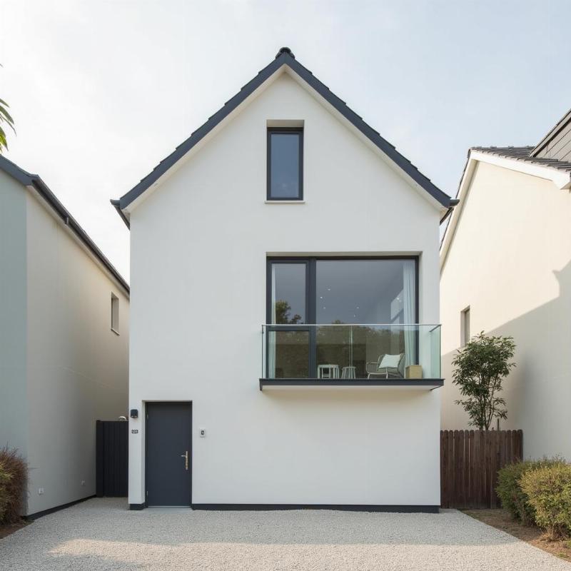 Mẫu phào chỉ mặt tiền nhà ống tối giản với tông màu trắng đen thanh lịch