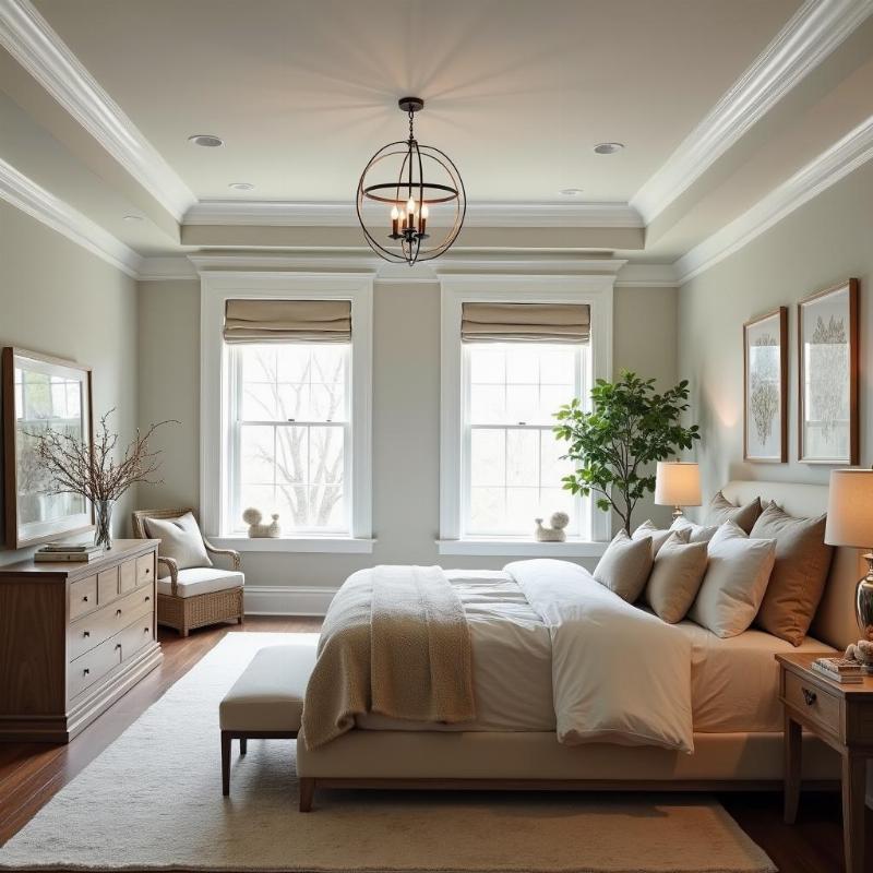 Mẫu phào chỉ PS trần nhà cho phòng ngủ master, tạo cảm giác ấm cúng