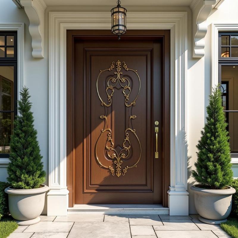 mẫu phào chỉ pu dát vàng cửa chính biệt thự sang trọng