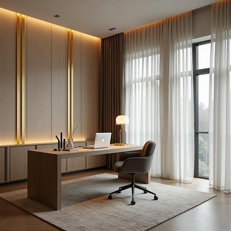 mẫu phào chỉ pu dát vàng góc cạnh hiện đại cho phòng làm việc