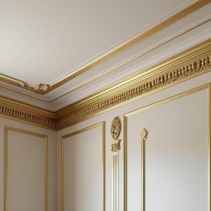 mẫu phào chỉ pu dát vàng trơn cho trần nhà phong cách tân cổ điển sang trọng