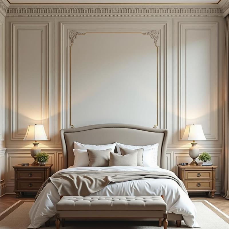 mẫu phào chỉ pu dát vàng tường nhà phòng ngủ tân cổ điển