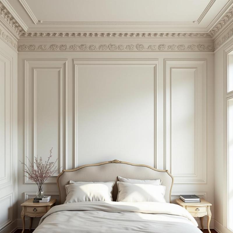 Mẫu phào chỉ PU hoa văn tân cổ điển trang trí phòng ngủ