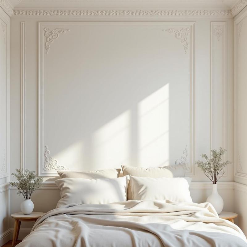 Mẫu phào chỉ thạch cao trang trí tường nhà phòng ngủ với họa tiết nhẹ nhàng, tạo cảm giác thư thái