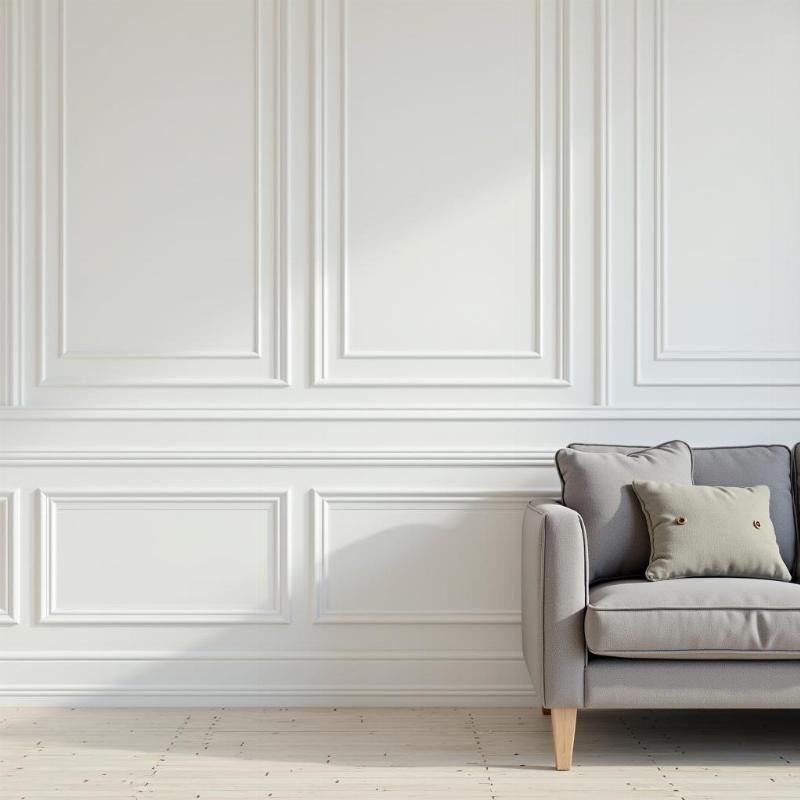 Phào chỉ trắng trơn trang trí tường phòng khách hiện đại tối giản