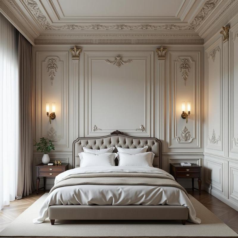 phao chỉ xi măng hoa văn tân cổ điển phòng ngủ