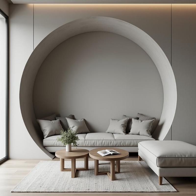 phao chỉ xi măng tròn hiện đại tối giản cho phòng khách