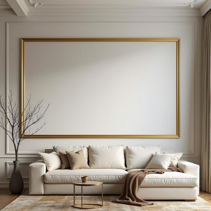 Phào chỉ nhôm màu vàng gold, ốp tường phòng khách tạo điểm nhấn