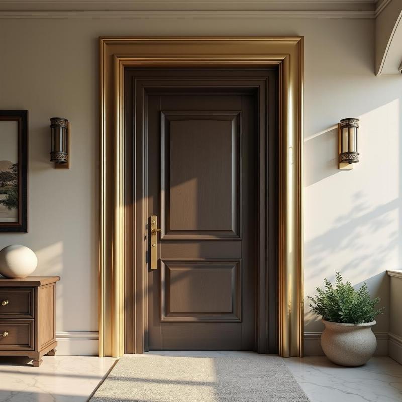 Phào chỉ PU khung cửa màu vàng tạo điểm nhấn cho cửa ra vào