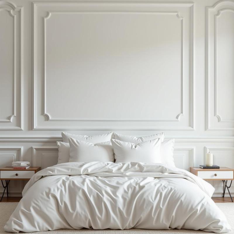 Phào chỉ PU tường nhà màu trắng trang trí phòng ngủ